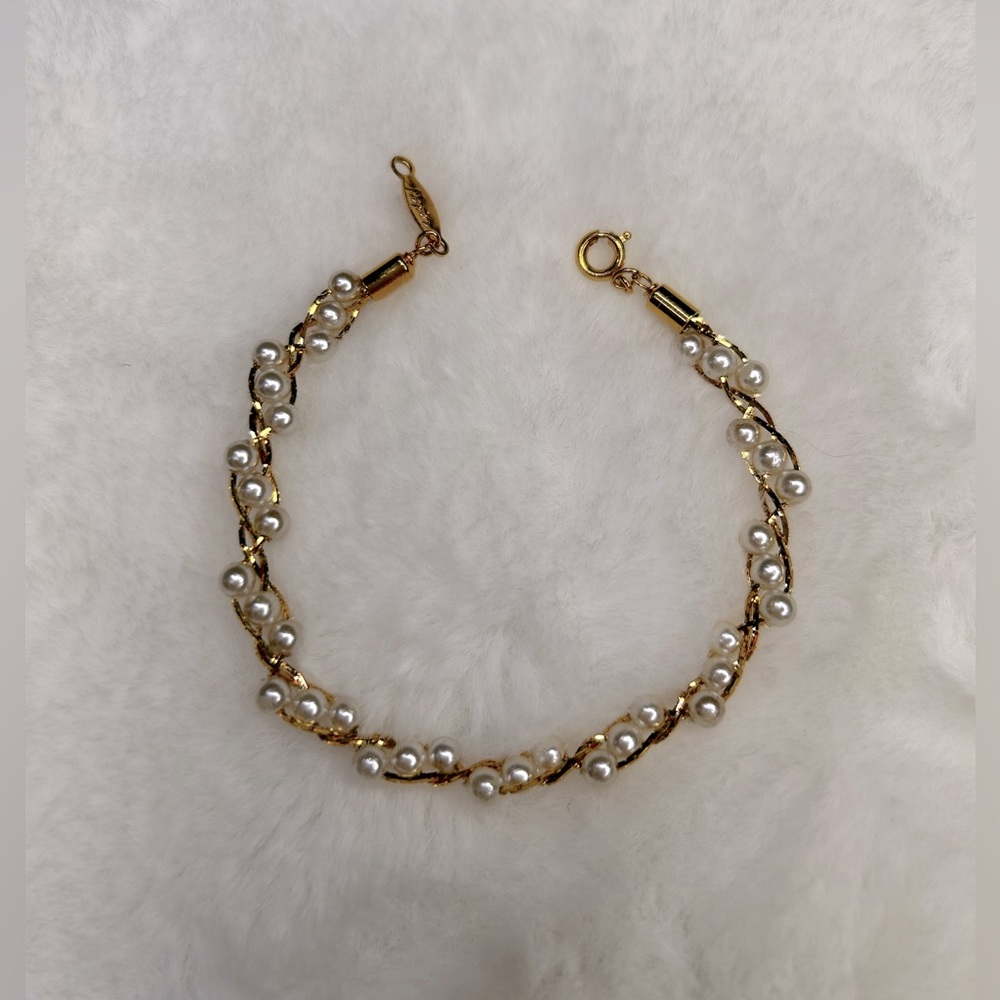 Napier faux pearl gold tone twist bracelet